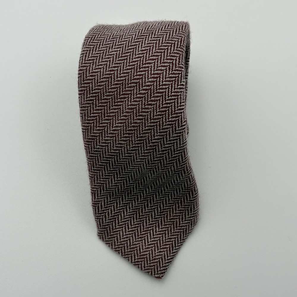 Paolo Albizzati Tie Men Burgundy White Herringbone 100% Wool Italy 2.5" Slim